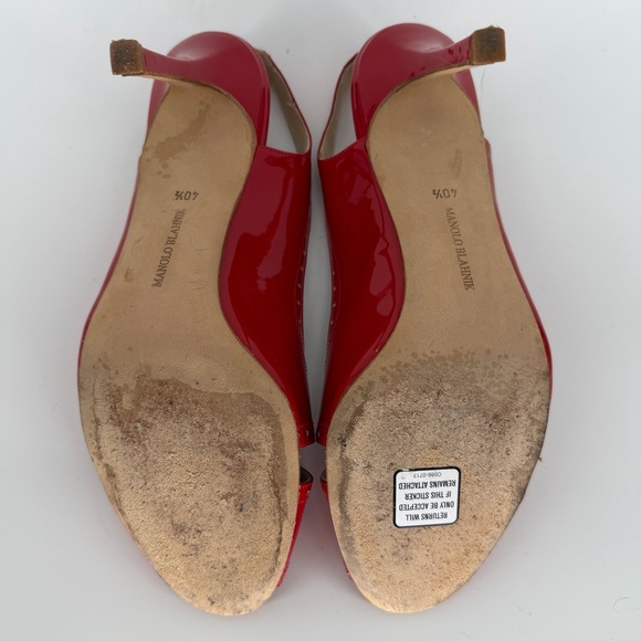 Manolo Blahnik Red Peep-Toe Slingback Heels Womens Size 40.5 - Picture 9 of 11